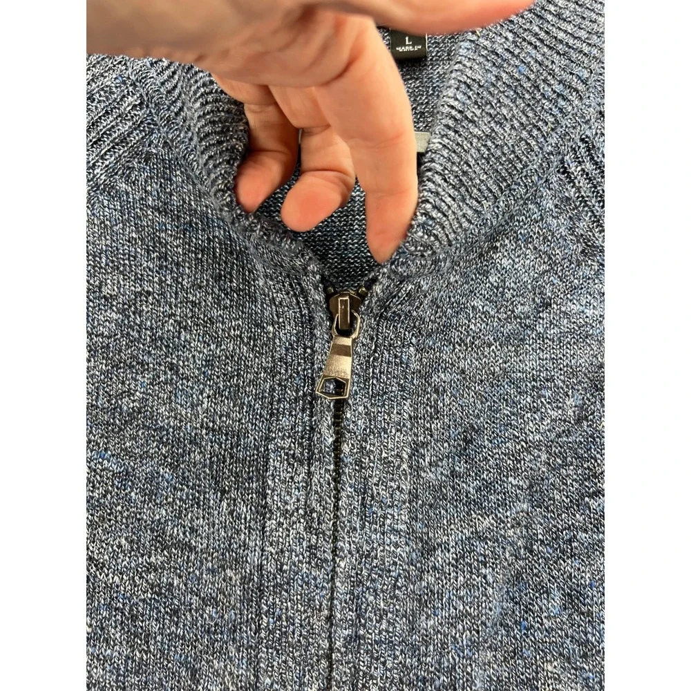 Banana Republic Sweater Mens Sz L Blue 100% Italian Linen Full Zip Jacket